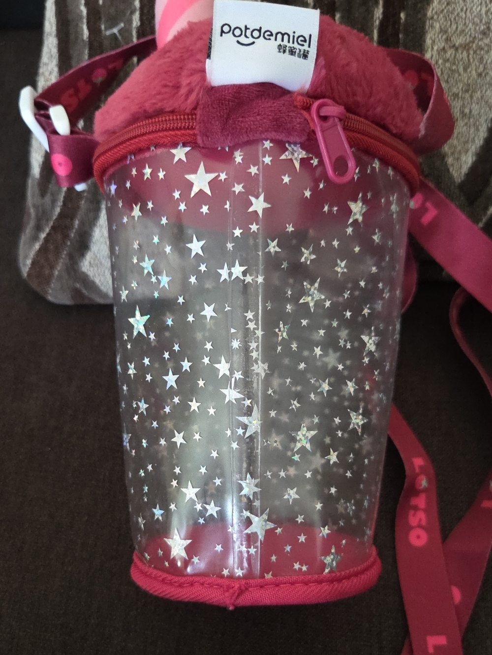 Potdemiel Kids Pink Strawberry Cup Clear Crossbody Bag Lotso Bear